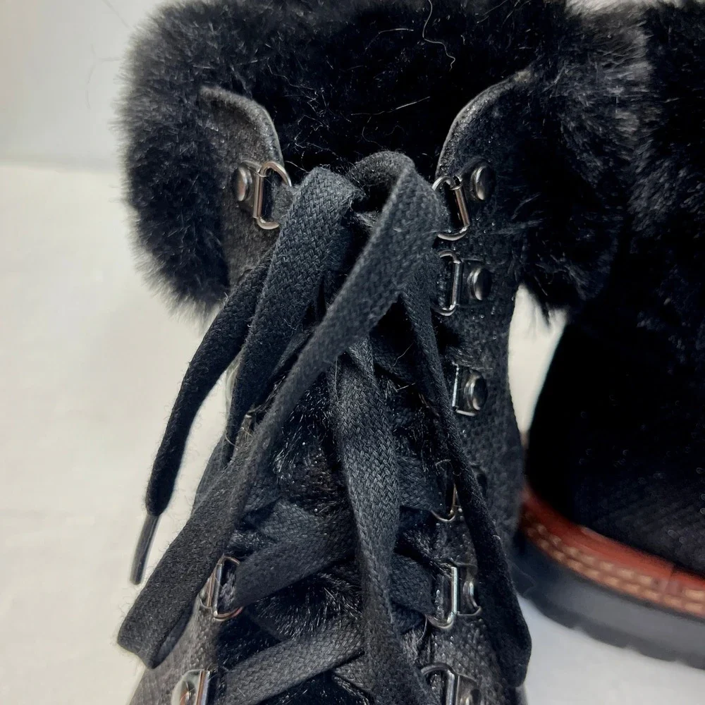 Kate Spade NY Rosalie Sparkly Black Leather‎ Ankle Boots SZ 9 Faux Fur NWOB